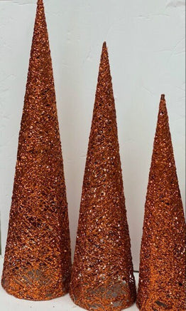 Orange Glittered Wire Cone Trees