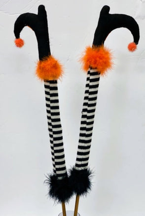 Set of 2- Blk/Wht Striped Witch Legs