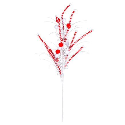 20" Red/White Candy Cane Pom Pom Christmas Spray