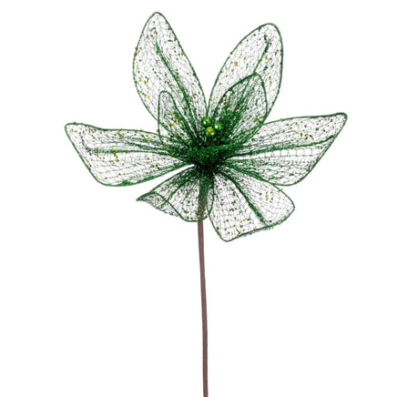 24" Emerald Mesh Glitter Sequin Poinsettia