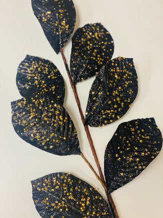 27" Black/Gold Glitter Leaf Christmas Spray