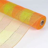 
              Deco Mesh 21"-Lime Green/Orange/Gold Striped-10 yds
            