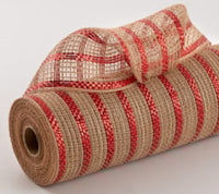 
              Deco Mesh 21"-Red/Jute Striped-10 yds
            