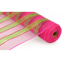 
              Deco Mesh 21"-Metallic Fuchsia Pink/Green Striped-10 yds
            