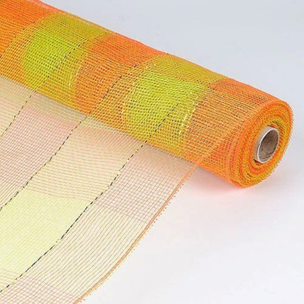 Deco Mesh 21"-Lime/Orange/Gold Striped-10 yds