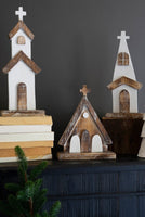 
              Set of 3- White-Washed Wooden Churches
            