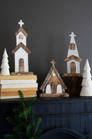 
              Set of 3- White-Washed Wooden Churches
            