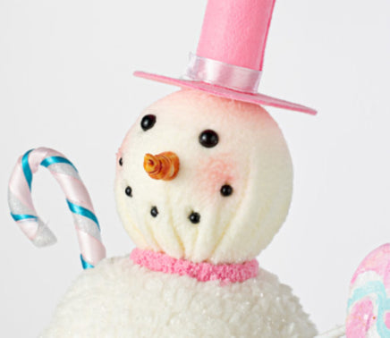 14" Snowman With Candy Ice Cream Ornament: Pink & Blue