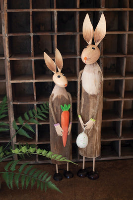 Set of 2- Painted Metal and Wood Easter Rabbits