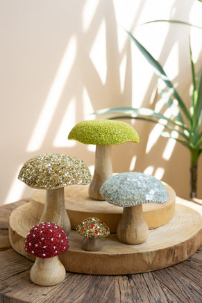 Set of 5- Mushrooms with Mosaic Tops