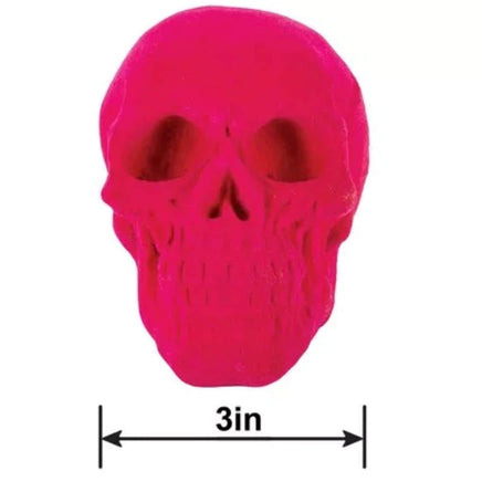 3.46" Neon Pink Black Light Reactive Flocked Skull Decoration