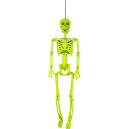 Neon Yellow Black Light Reactive Flocked Skeleton Hanging Decoration, 36in