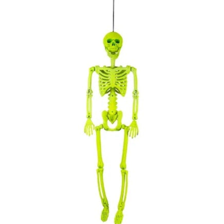 Neon Yellow Black Light Reactive Flocked Skeleton Hanging Decoration, 36in