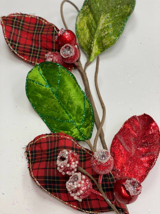 Magnolia Leaf with Berry Plaid-Red & Green