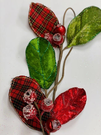 Magnolia Leaf with Berry Plaid-Red & Green