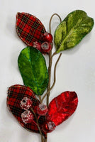 
              Magnolia Leaf with Berry Plaid-Red & Green
            