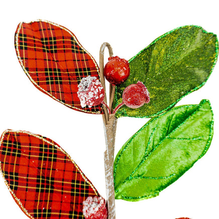 Magnolia Leaf with Berry Plaid-Red & Green