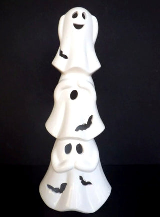 Halloween Ceramic 3 Ghost Hear No Evil See No Evil Say No Evil Illuminated 15" Figurine