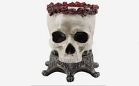 
              Skull Planter with Red Roses Halloween Decor
            