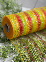 
              Deco Mesh 21"-Lime Green/Orange/Red/Gold Striped-10 yds
            