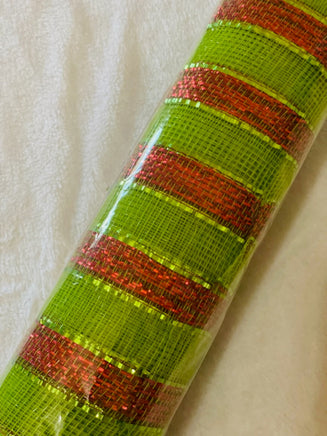 Deco Mesh 21"-Red/Lime Green Striped-10 yds