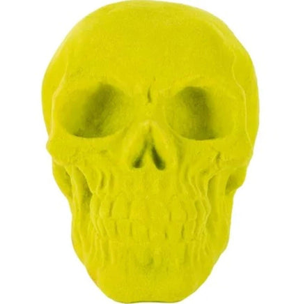 3.46" Neon Yellow Black Light Reactive Flocked Skull Decoration