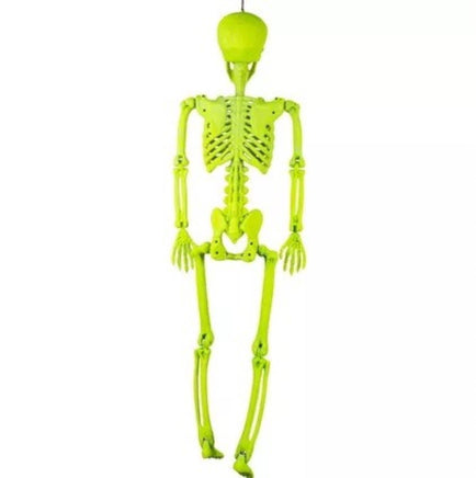 Neon Yellow Black Light Reactive Flocked Skeleton Hanging Decoration, 36in