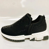 
              Woman Thick Bottom Slip-on Black Rhinestone Sneakers
            