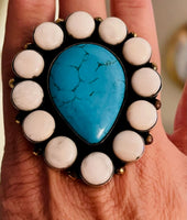 
              Turquoise and Agate Stone Statement Ring-German Silver
            