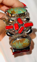 
              Turquoise and Red Coral Cuff Bracelet
            