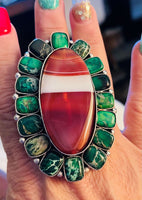 
              Green Agate Stone Statement Ring-German Silver
            