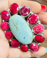 
              Turquoise and Ruby Statement Ring - German Silver
            