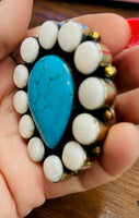 
              Turquoise and Agate Stone Statement Ring-German Silver
            