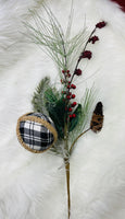 
              Snow Pine Spray with Black and White Buffalo Plaid 22"
            