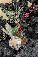 
              Snow Pine Spray with Black and White Buffalo Plaid 22"
            