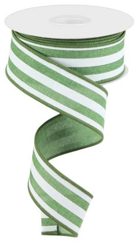 1.5” Green  & White Striped Ribbon 1.5"