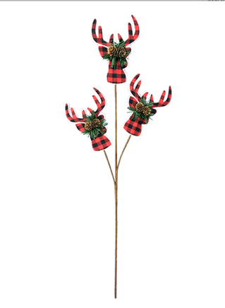 Red & Black Buffalo Check Moose Ornament Stem