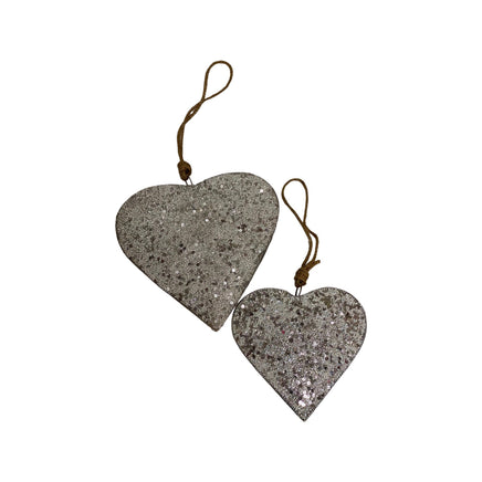 Silver & White Sequin/Beaded Heart- Set of 2