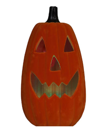 22" Pre-Lit Neon Flocked Pumpkin- Orange