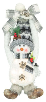 Ash Gray Snowman Doorknob Hanger with Lights