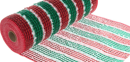 Red, Green & White Pom Pom Deco Mesh Ribbon- 10 in x 30 ft