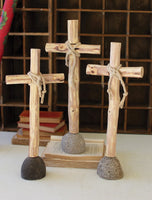 
              Set of 3 Wood Crosses on Rock Base
            