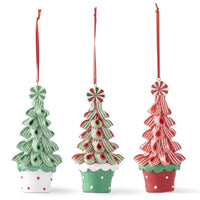 
              Set of 3- Ribbon Candy Christmas Tree Ornaments
            