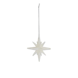 Set of 4- 2 Inch 9 Point White Glitter Star Ornaments