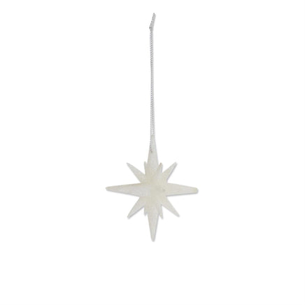 Set of 4- 2 Inch 9 Point White Glitter Star Ornaments