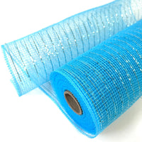 
              10" Light Blue Deco Mesh Wrap Metallic Stripes
            