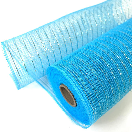 10" Light Blue Deco Mesh Wrap Metallic Stripes