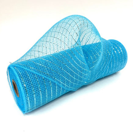 10" Light Blue Deco Mesh Wrap Metallic Stripes