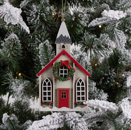 Light Up Wood Church Ornament