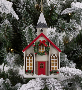 Light Up Wood Church Ornament